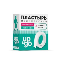 Пластырь медицинский фиксирующий, UP&GO (Ап энд Гоу) р. 1.25смх500см №1 на тканевой основе картон. уп.