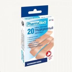 Пластырь, Pharmadoct (Фармадокт) р. 6смх2см №20 Традиционный (мегапласт) на полимерной основе телесный коробка