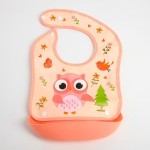 Нагрудник, Крошка Я р. 22смх35см арт. 5531401 Совушки ПВХ с пластиковым карманом персиковый