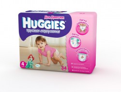 Подгузники-трусики для девочек, Huggies (Хаггис) 9-14 кг р. 4 №34 литл волкерс джамбо