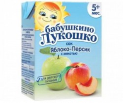 Сок, Бабушкино лукошко 200 мл яблоко персик с мякотью без сахара с 5 мес тетрапак