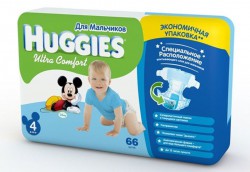 Подгузники для мальчиков, Huggies (Хаггис) 8-14 кг р. 4 №66 ультра комфорт макси мега